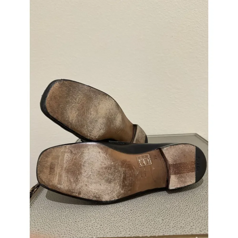 Prada Black Leather Square Toe Horsebit Loafers Prada 7.5 US 8.5